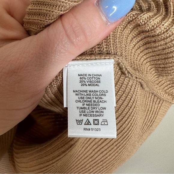 NWT 1. State Medium Rib-Knit Bubble Sleeve Long Sleeve Sweater Wild Oak - Picture 6 of 8